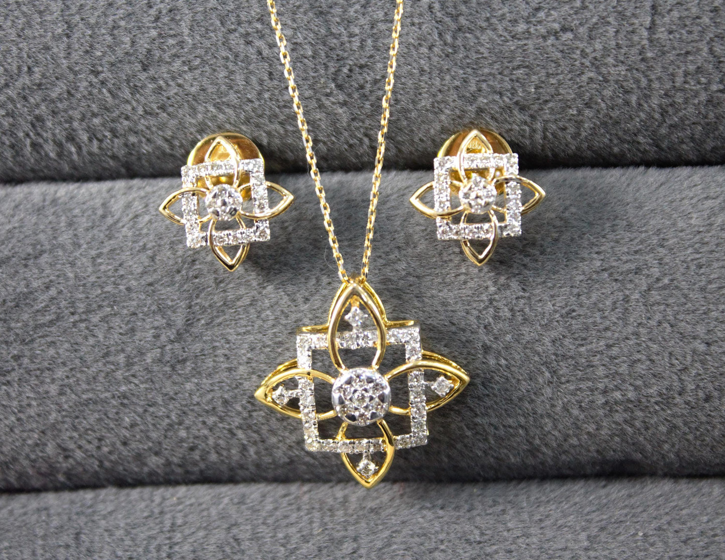 IGI Certified Diamond Necklace Earrings Set, Minimalist Jewelry for Wedding, 18K Gold Chain Pendant with Earrings Perfect Anniversary Gift