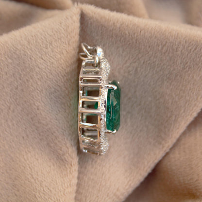 Green Inclusion Emerald With Moissanite Pendant, 4 Prong Setting Silver Pendant, 925 Sterling Silver Delicate Pendant, Birthday Gift for Her