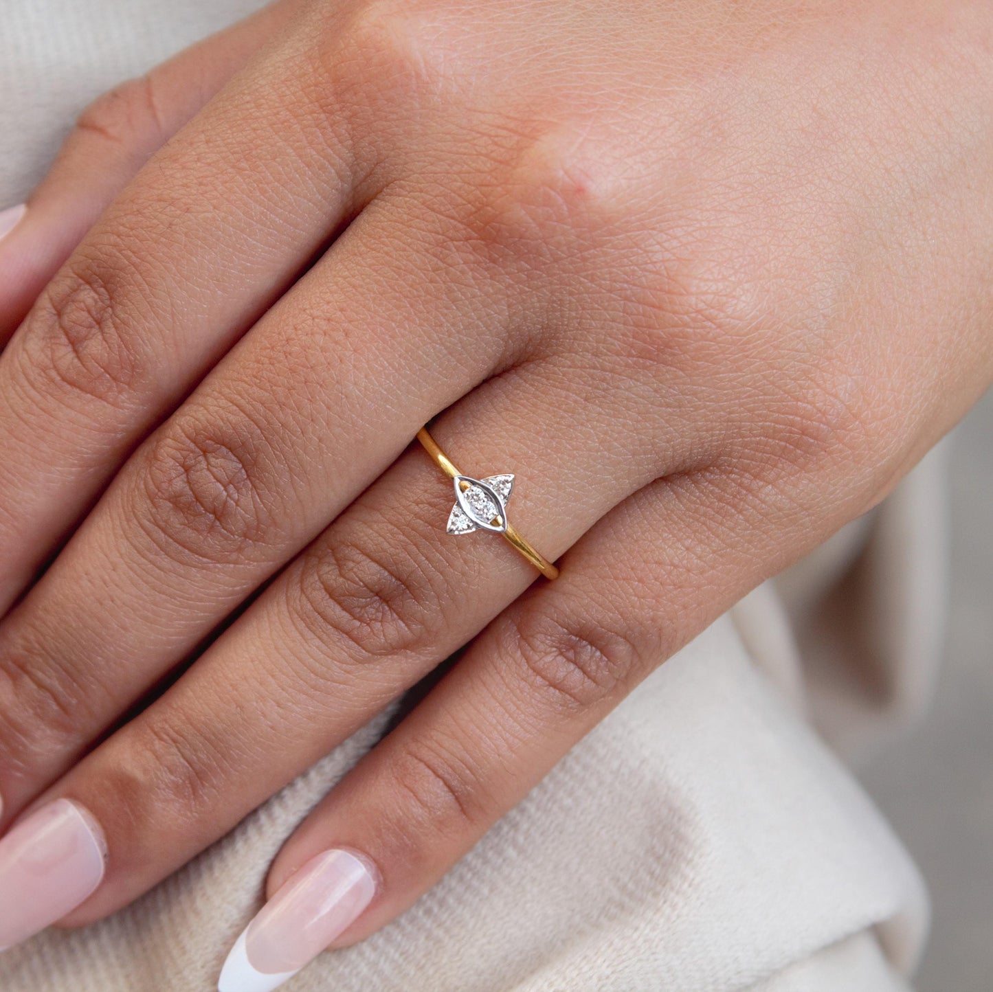 Real Diamond Ring, Round Cut Diamond Gold Ring For Birthday Gift, Delicate Real Gold Ring, H- I Color With VS - SI Clarity Gold Ring US 7