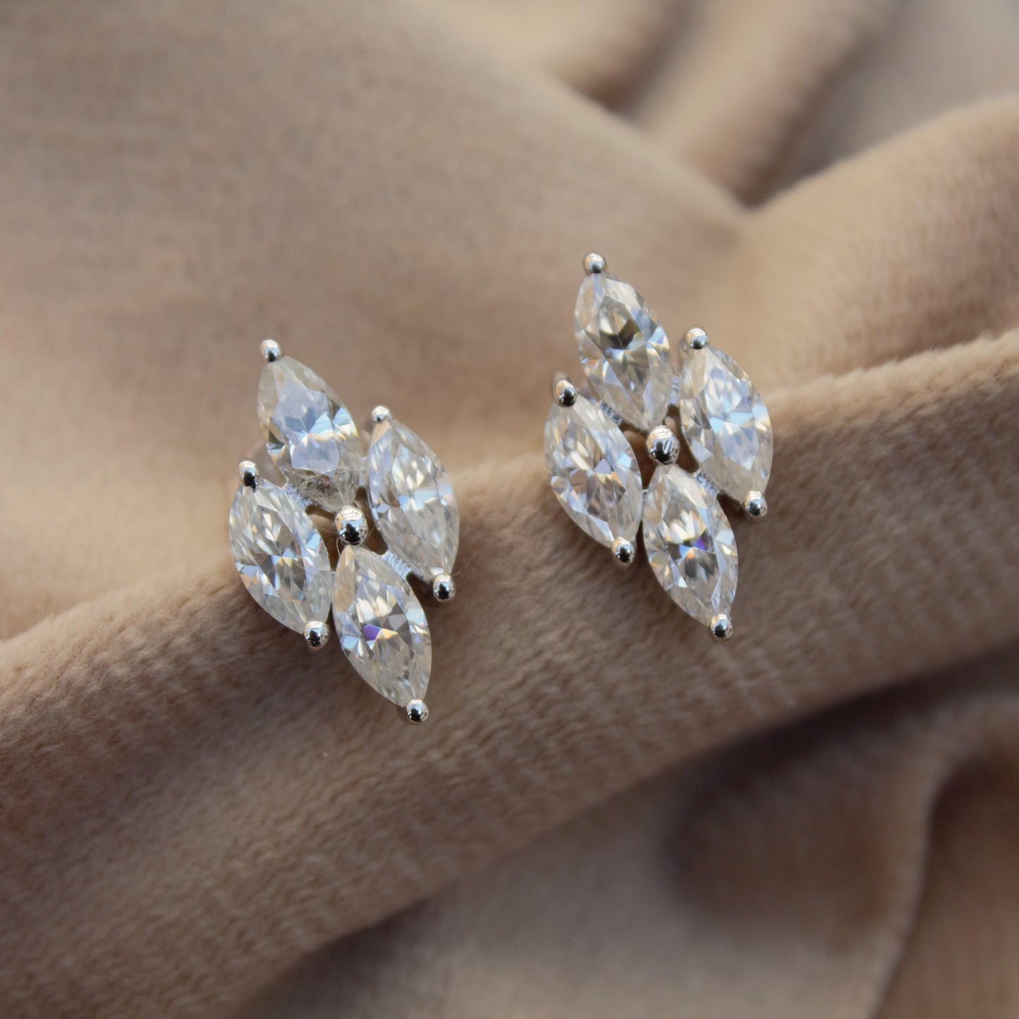 925 Sterling Silver Stud Earrings, Marquise Cut Stud Earrings, Moissanite Dainty Earrings, Silver Minimalist Jewelry, Ready To Ship Jewelry