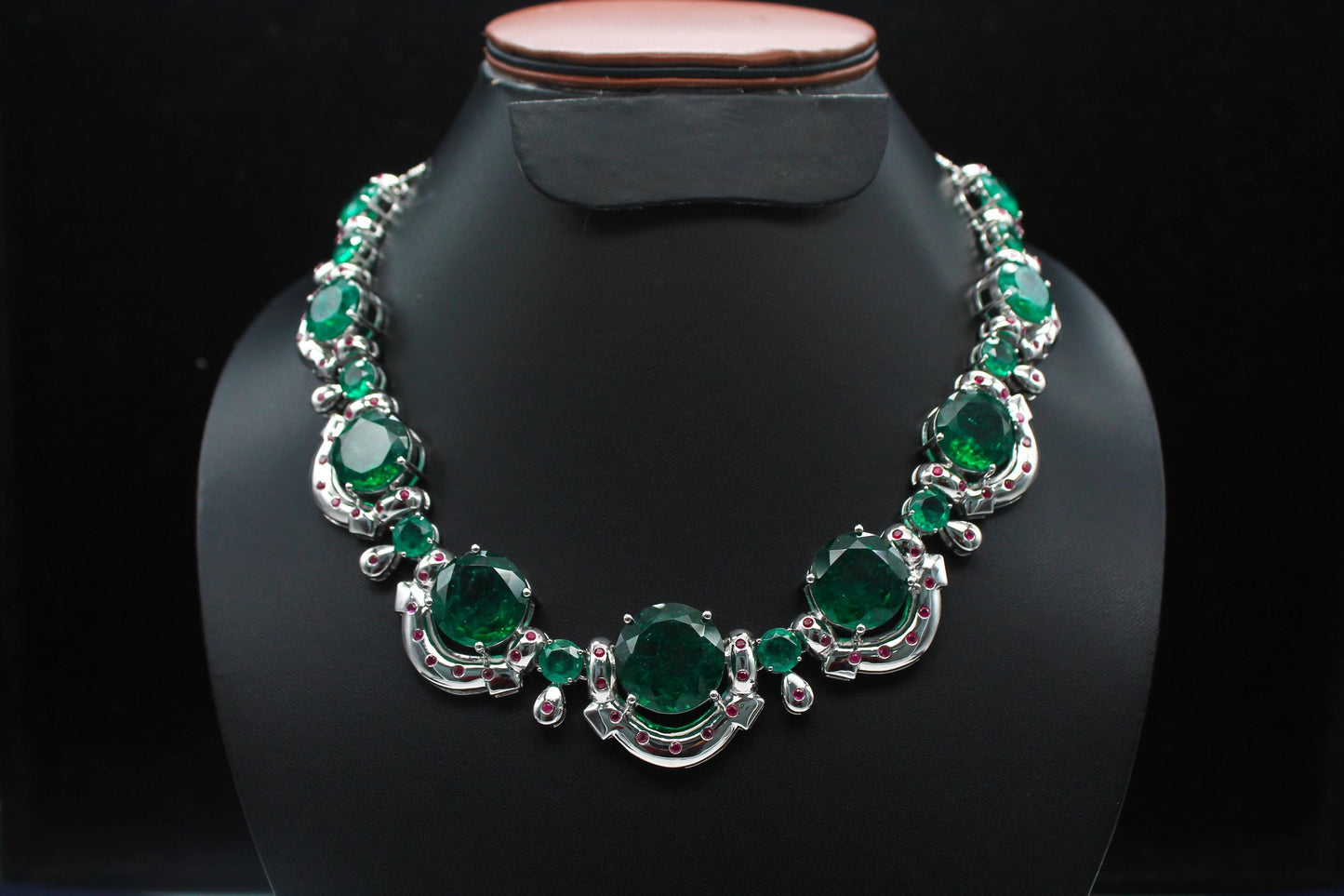 Emerald & Ruby Necklace Set with moissanite, Beautiful Green Jewelry, Victorian Statement Necklace,