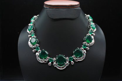 Emerald & Ruby Necklace Set with moissanite, Beautiful Green Jewelry, Victorian Statement Necklace,