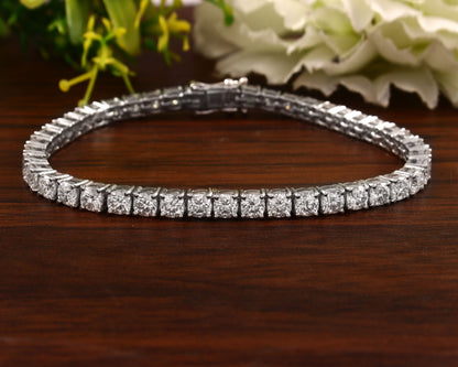 Moissanite Cushion Cut Bracelet, 14k/18k Solid Gold Bracelet, Infinity Tennis Bracelet, Minimalist Bracelet, Wedding Bracelet for Bride