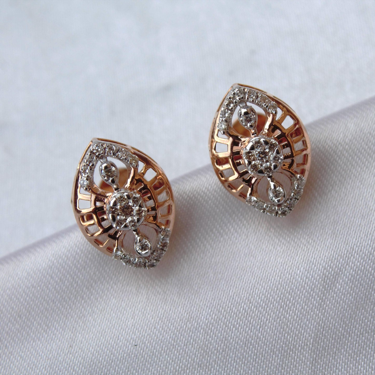 Rose Gold Pendant Earring Set, 18k Solid Gold Diamond Jewelry, Real Diamond Necklace with Stud Earrings, IGI Certified Diamond Jewelry Gift