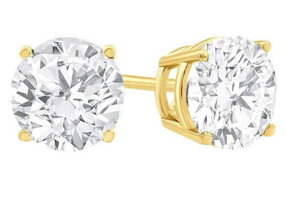 IGI Certified Lab Grown Diamond Round Studs, DE COLOR - VS1 Clarity, Cvd Gold Earrings, Solitaire Studs, Dainty Earrings, Yellow Gold Studs