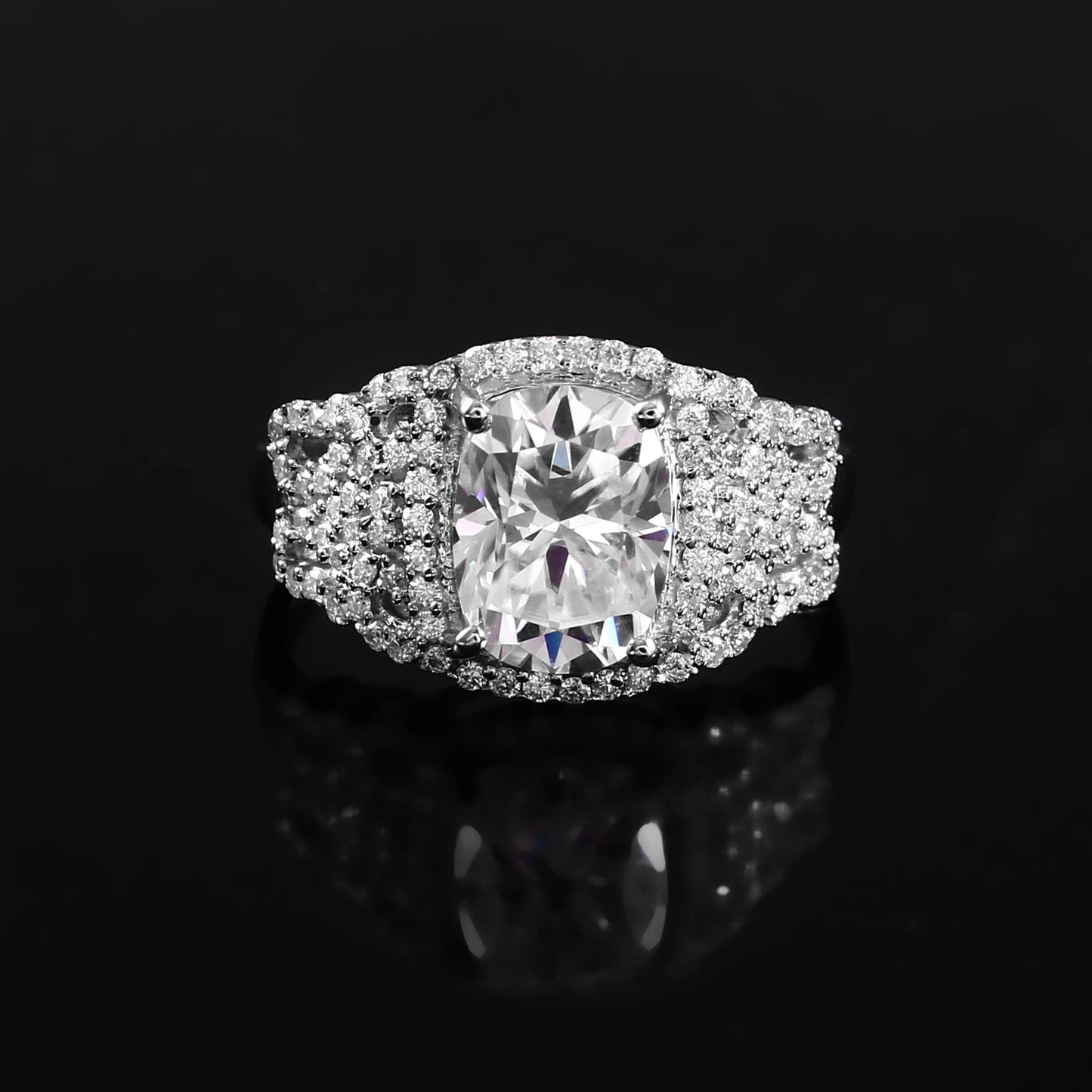 Prong Setting Solid Gold Moissanite Ring, Cushion Cut Art Deco Cocktail Ring, 10K-14K or 18K Vintage Victorian Inspired Statement Jewelry