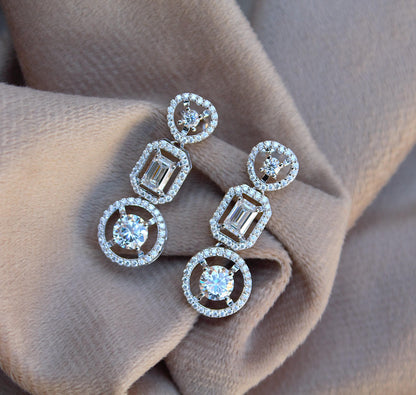 Moissanite Earrings For Women, 925 Sterling Silver Sparkling Stud Dangle Earrings, Statement Earrings, Retro Jewelry, Valentines Day Gift