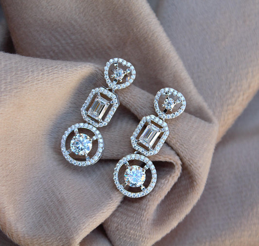 Moissanite Earrings For Women, 925 Sterling Silver Sparkling Stud Dangle Earrings, Statement Earrings, Retro Jewelry, Valentines Day Gift