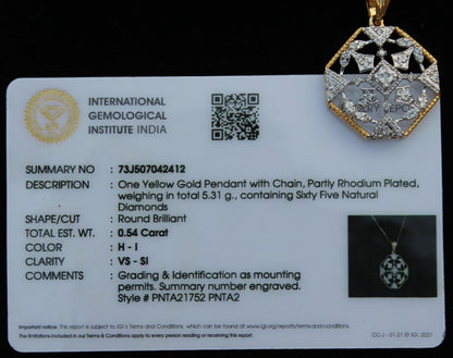Luxury IGI Certified Diamond Set, VS-SI Diamond Gold Necklace & Earring, Bridal Jewelry Gift in 18K Yellow Gold Pendant Necklace Earring Set