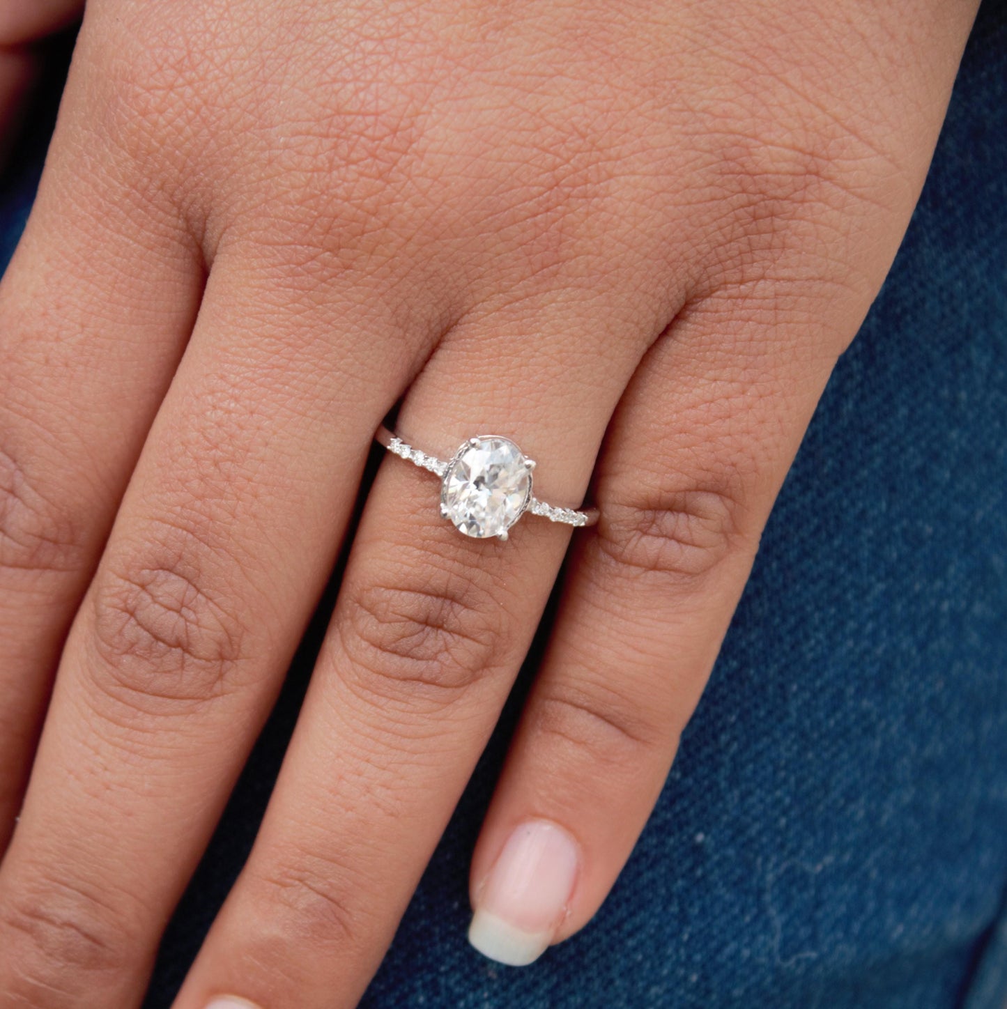 Oval Cut Moissanite Ring, Lightweight Silver Ring for Girlfriend, Minimalist Moissanite Ring, Daily Wear Silver Ring, Cluster Silver Ring