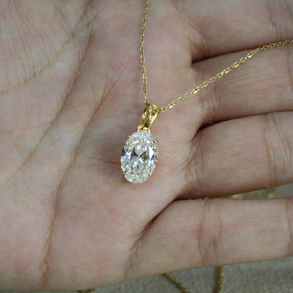 D Color Oval Moissanite Necklace in Gold,  VVS1 Clarity Elegant Daily Jewelry, Oval Cut Minimalist Moissanite Gold Necklace in 18k Gold