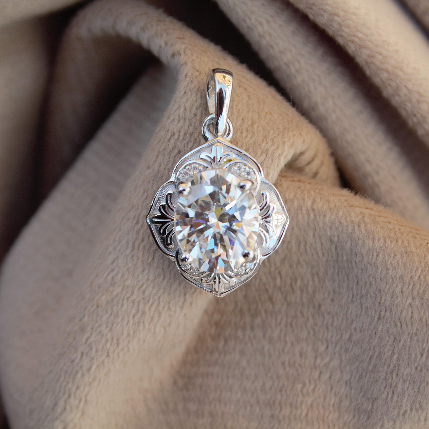 Vintage Style Moissanite Charm Pendant, 925 Sterling Silver Dainty Pendant, Oval Cut Moissanite Pendant for Women, Designer Jewelry Gift