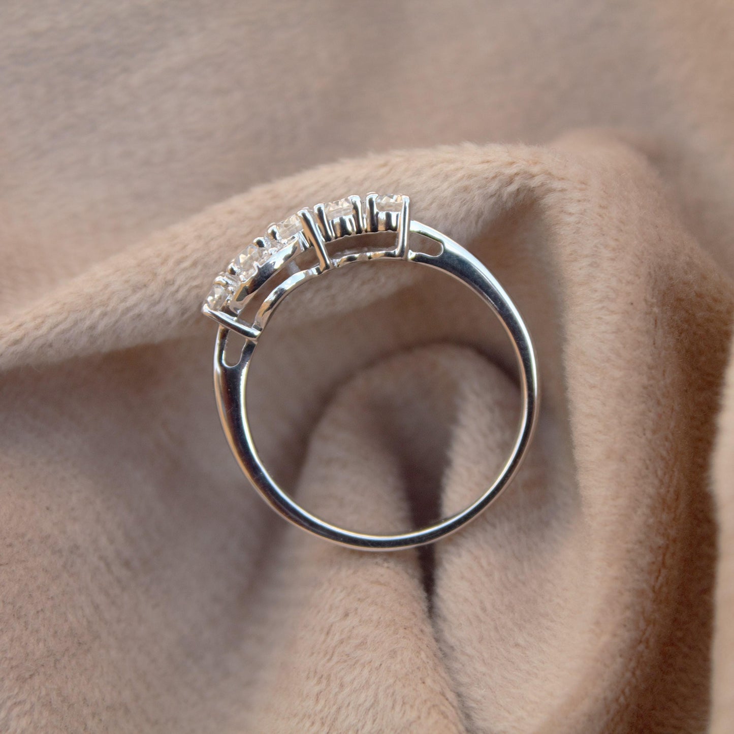 Silver Half Eternity Stackable Ring Band, Oval Cut White Moissanite Ring, Handmade Stacking Ring, Wedding Band, Vintage Women's Band Ring