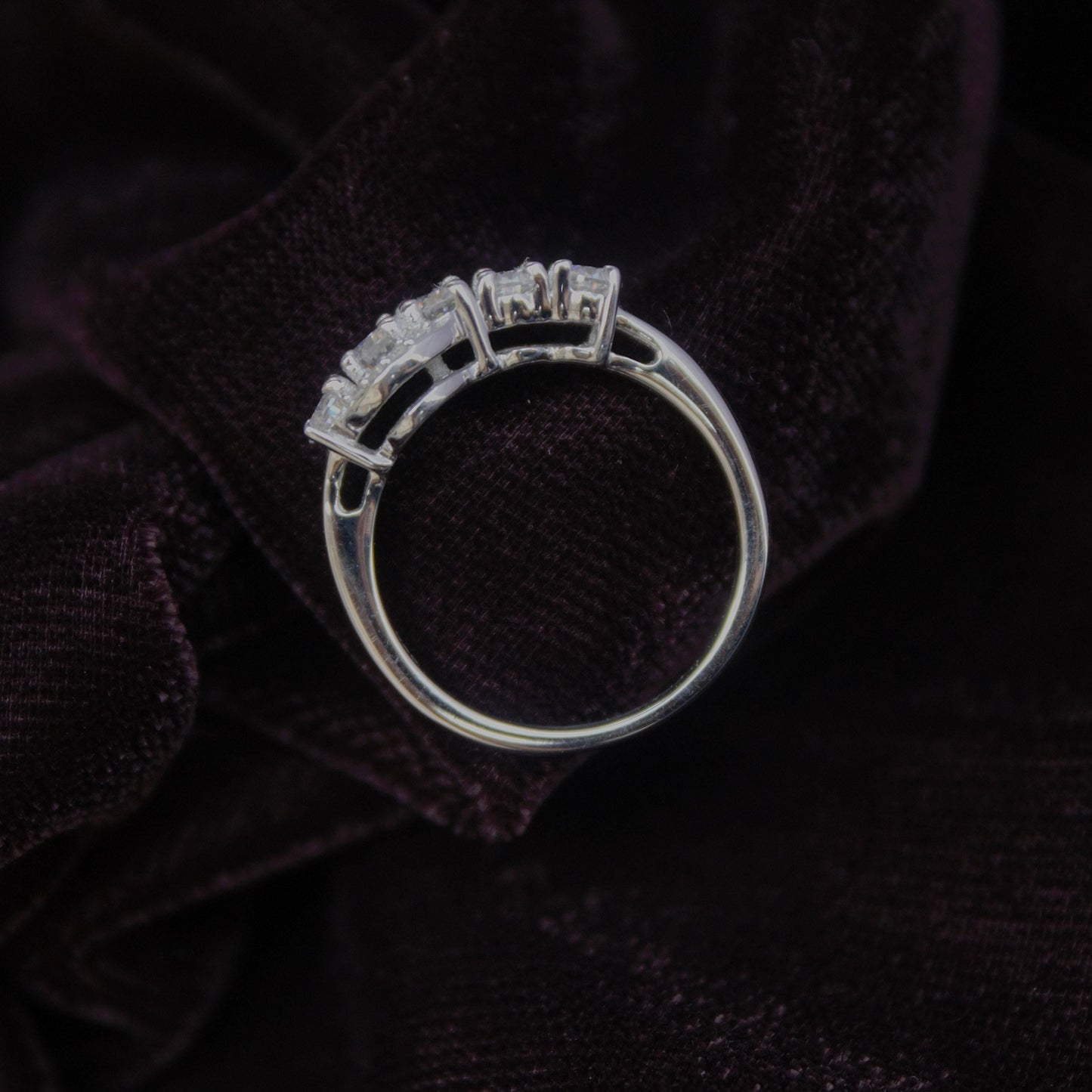 Silver Half Eternity Stackable Ring Band, Oval Cut White Moissanite Ring, Handmade Stacking Ring, Wedding Band, Vintage Women's Band Ring