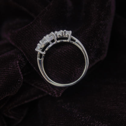 Silver Half Eternity Stackable Ring Band, Oval Cut White Moissanite Ring, Handmade Stacking Ring, Wedding Band, Vintage Women's Band Ring