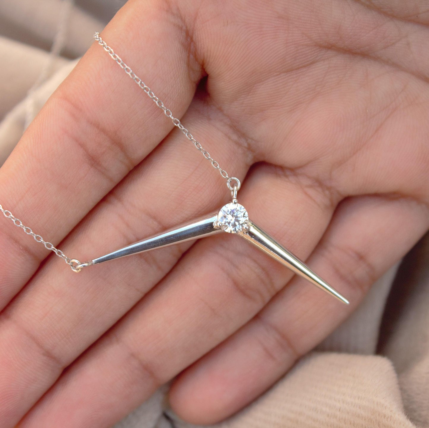 Moissanite Single Stone Necklace, Delicate Moissanite Necklace With 925 Stamped, Lightweight Silver Necklace Birthday Gift for Daughter