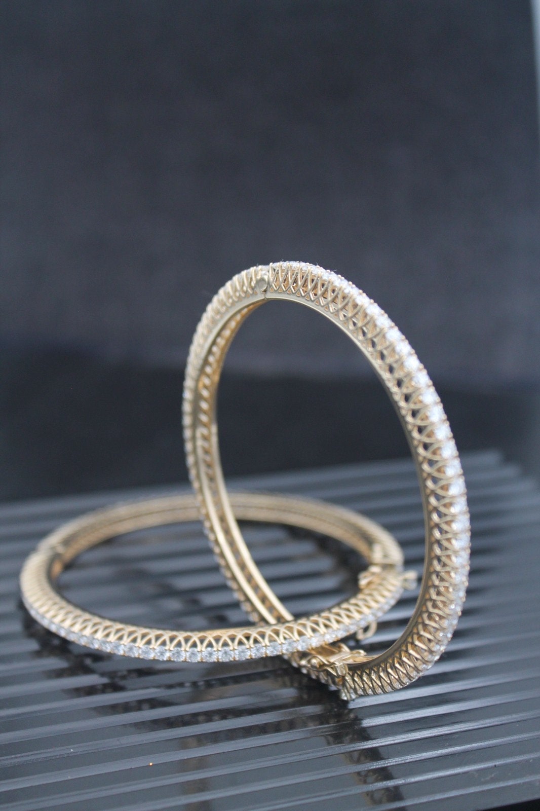 Openable Gold Bangles- Lab Grown Diamond Bracelet- 10K/ 14K/ 18K Gold Bangles- Daily Wear Diamond Bangle Set For Women- Gift For Wife