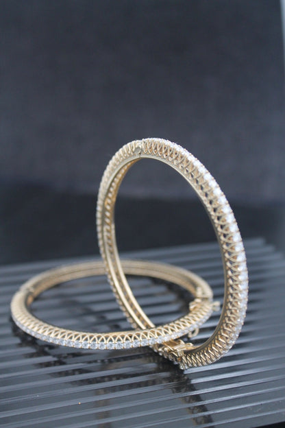 Openable Gold Bangles- Lab Grown Diamond Bracelet- 10K/ 14K/ 18K Gold Bangles- Daily Wear Diamond Bangle Set For Women- Gift For Wife