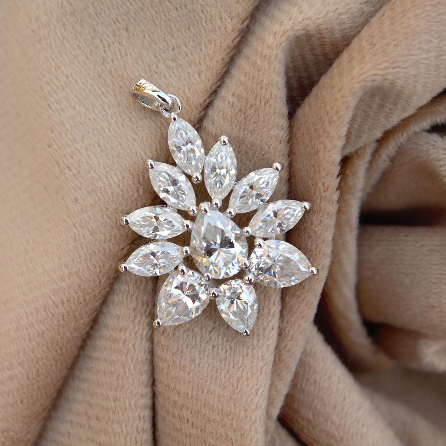 Solid 925 Sterling Silver Moissanite Pendant for Chain, Designer Jewelry for Her, Marquise and Pear Cut Stone Pendant Prefect Holiday Gift