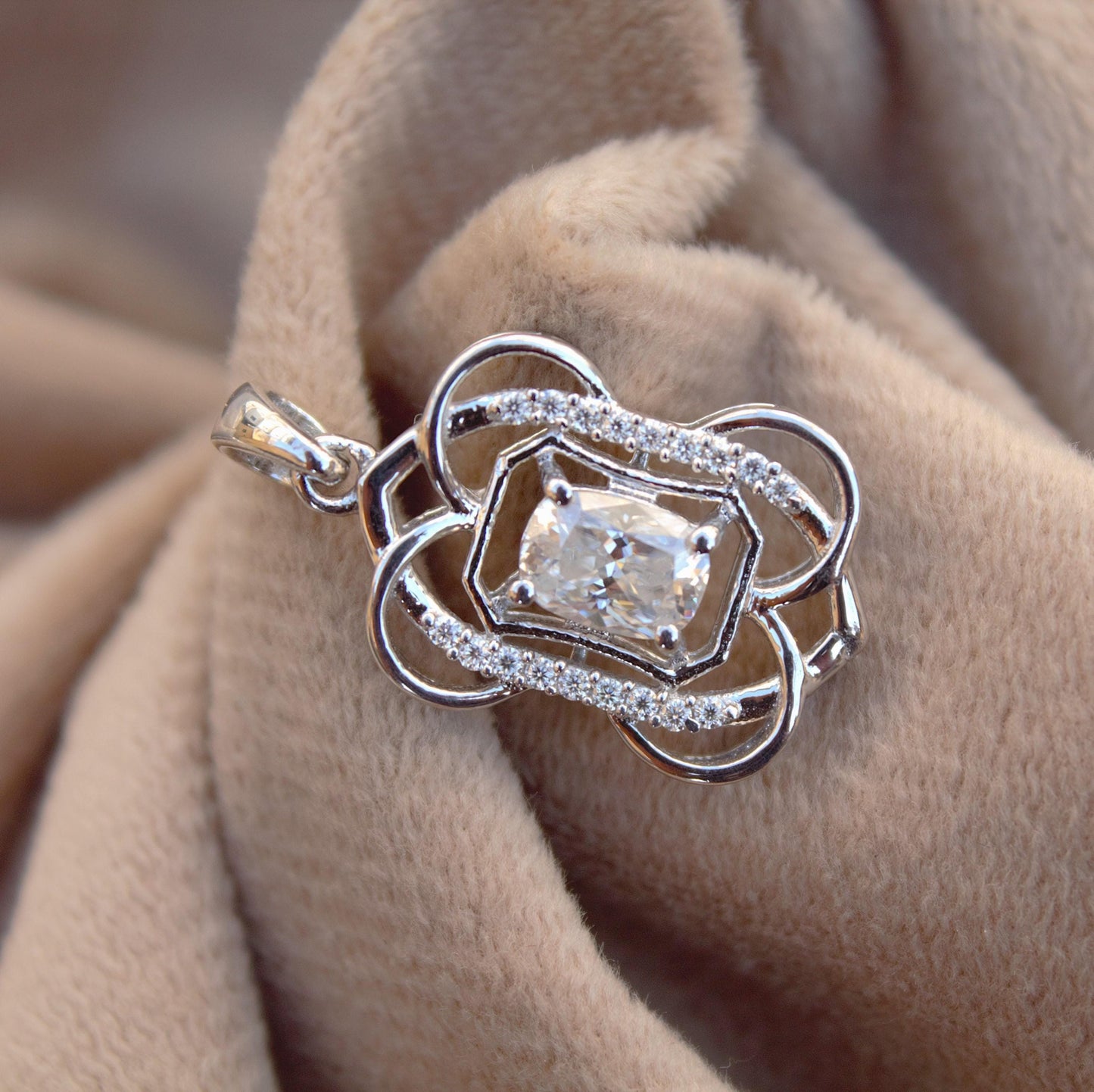 Solid 925 Sterling Silver Elongated Cushion Cut Moissanite Pendant, Minimalist Charm Pendant for Chain, Solitaire Pendant, Wedding Gift