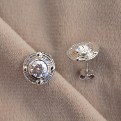 Moissanite Round Cut Stud Earrings, 925 Sterling Silver Stud Earrings, Handmade Vintage Earrings for Women, Bezel Setting Stud Earrings