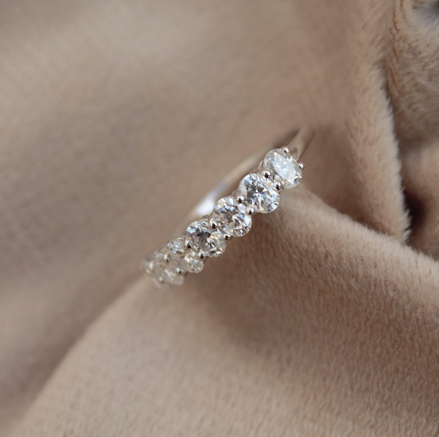 Silver Half Eternity Ring Band with Moissanite, 925 Sterling Silver Ring, Wedding Eternity Band, Oval Cut Moissanite Band for Men and Women