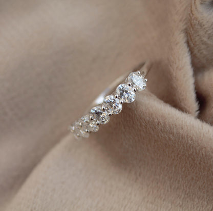 Silver Half Eternity Ring Band with Moissanite, 925 Sterling Silver Ring, Wedding Eternity Band, Oval Cut Moissanite Band for Men and Women