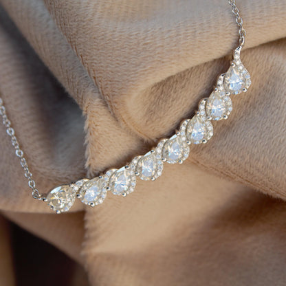 Colorless Moissanite Pear Necklace, 925 Sterling Silver Chain Necklace, Lightweight Travel Jewelry, Minimalist Silver White Stone Necklace