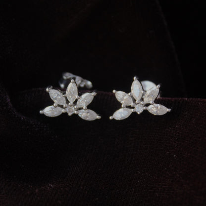 Half Flower Elegant Moissanite Stud Earrings, 925 Sterling Silver Marquise Stud Earrings, Minimalist Perfect Wedding Jewelry, Beautiful Stud