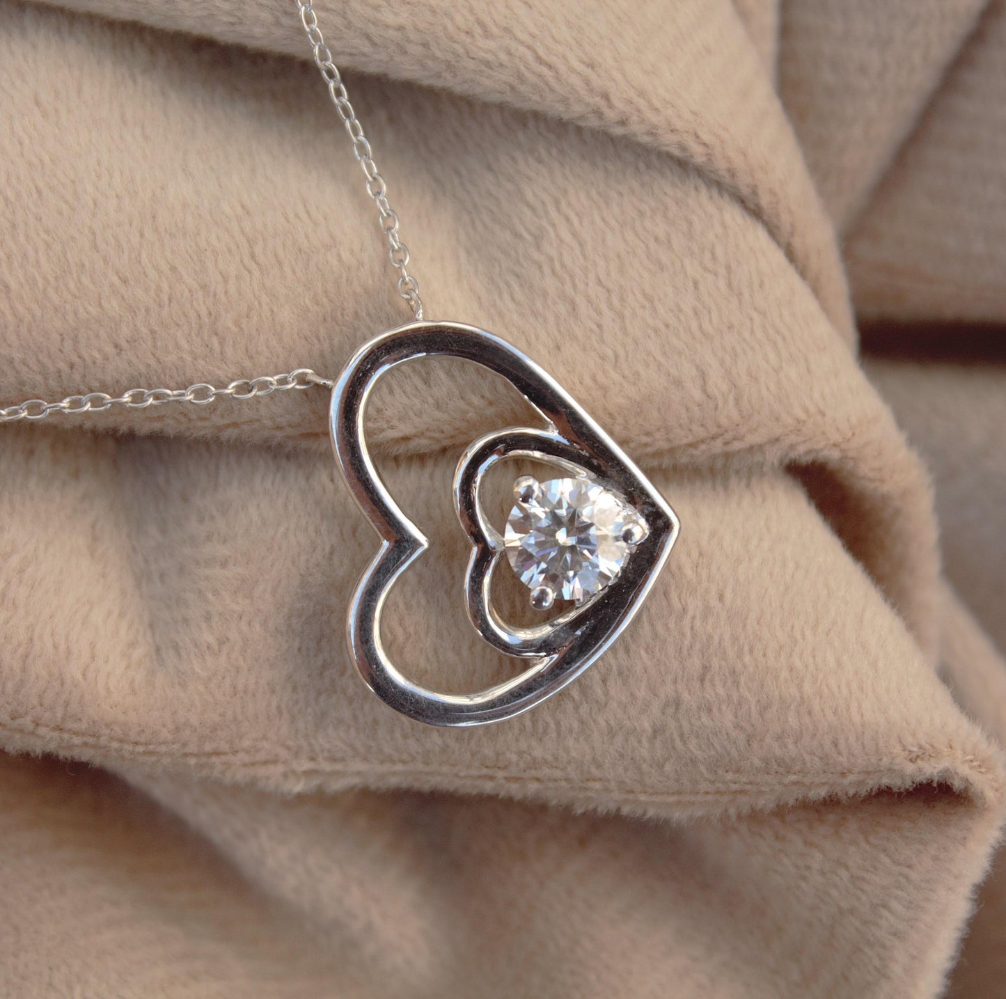 Moissanite Round Cut Heart Shape Pendant Necklace, Sparkling Heart Pendant with Chain, Ready to Ship, 925Sterling Silver Gift for Girlfriend