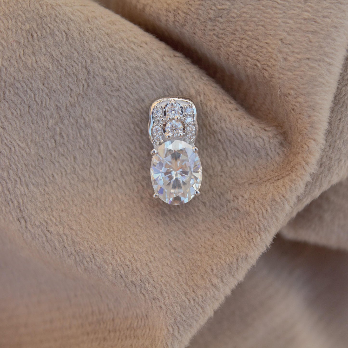 925 Sterling Silver Oval Cut Moissanite Pendant, Dainty Silver Pendant, White Moissanite Solitaire Pendant, Prong Setting Pendant for Chain