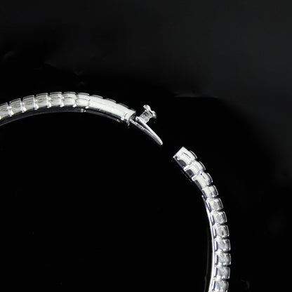 Moissanite Silver Bangle Bracelet For Engagement Gift, 925 Sterling Silver Bracelet Bangle, Delicate Hinged Bracelet,Station Bangle Bracelet