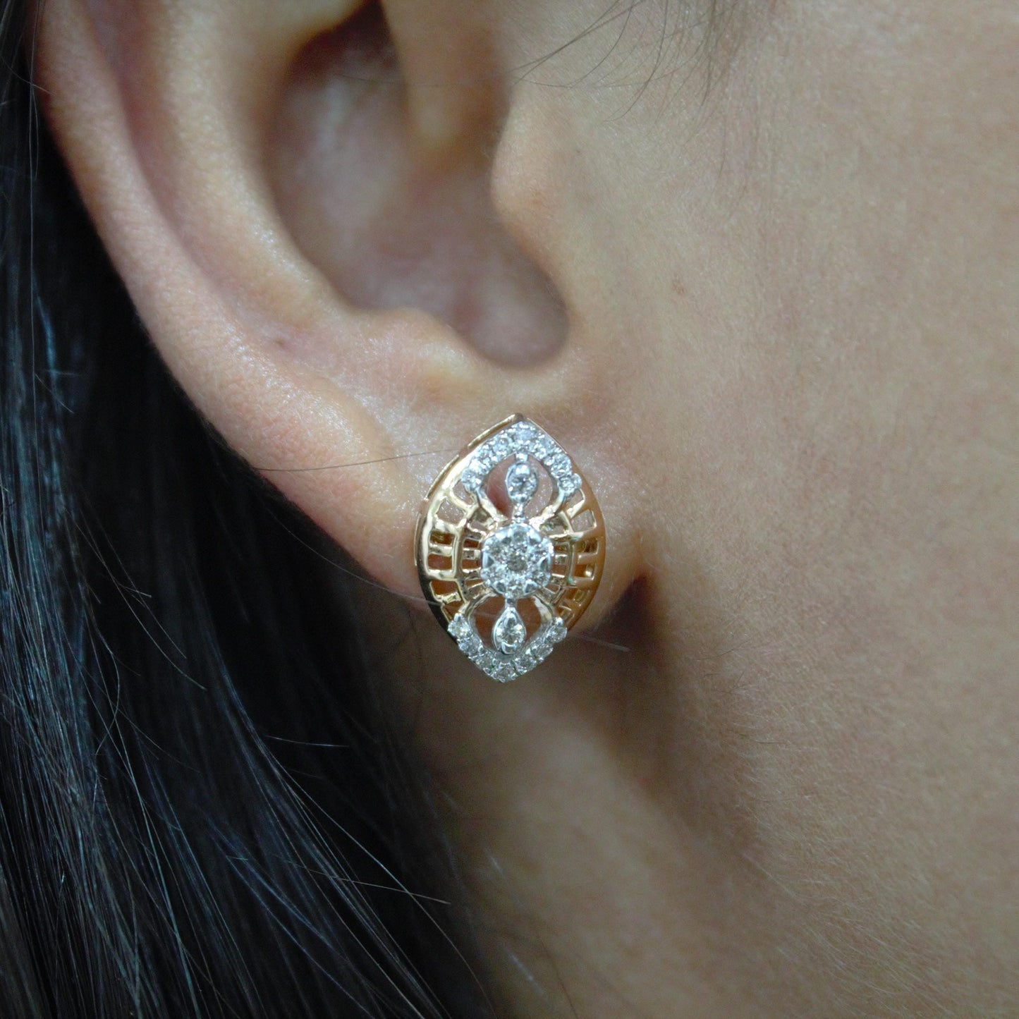 Rose Gold Pendant Earring Set, 18k Solid Gold Diamond Jewelry, Real Diamond Necklace with Stud Earrings, IGI Certified Diamond Jewelry Gift