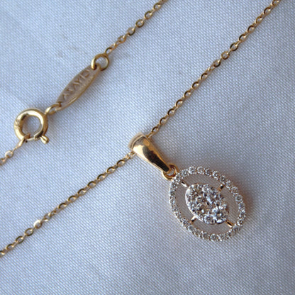 Natural Diamond Halo Solitaire Gold Necklace, 18k Yellow Gold Chain Pendant Necklace, Oval Shape Necklace for Her, Anniversary Gift for Wife