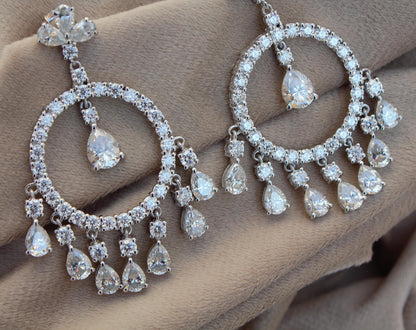 Moissanite Dangle Earrings, Dangling Earrings For Her, 925 Sterling Silver Jewelry, Elegant Moissanite Silver Dangle Earring, Gift For Wife