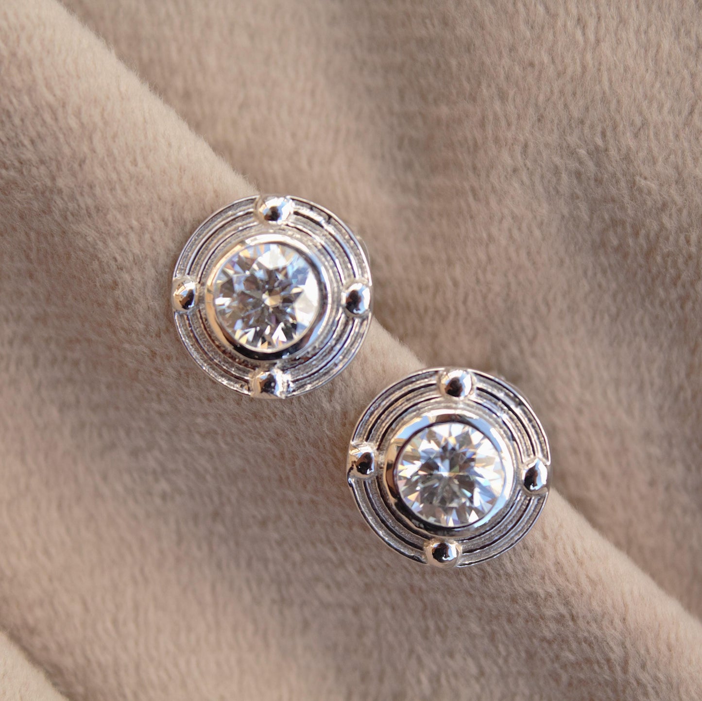 Moissanite Round Cut Stud Earrings, 925 Sterling Silver Stud Earrings, Handmade Vintage Earrings for Women, Bezel Setting Stud Earrings