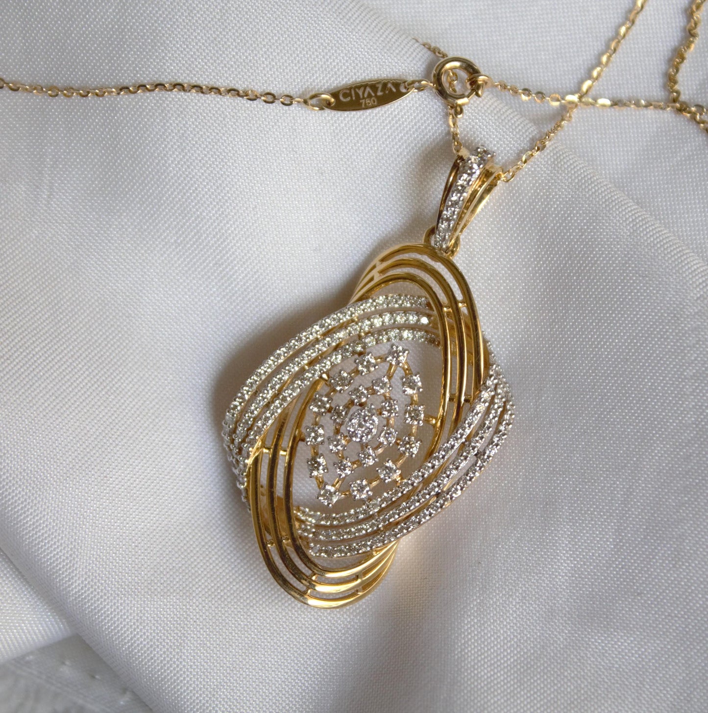 IGI Certified Natural Diamond Yellow Gold Jewelry Set, Pendant Necklace with Stud Earrings, Designer Gold Wedding Jewelry for Bridesmaids