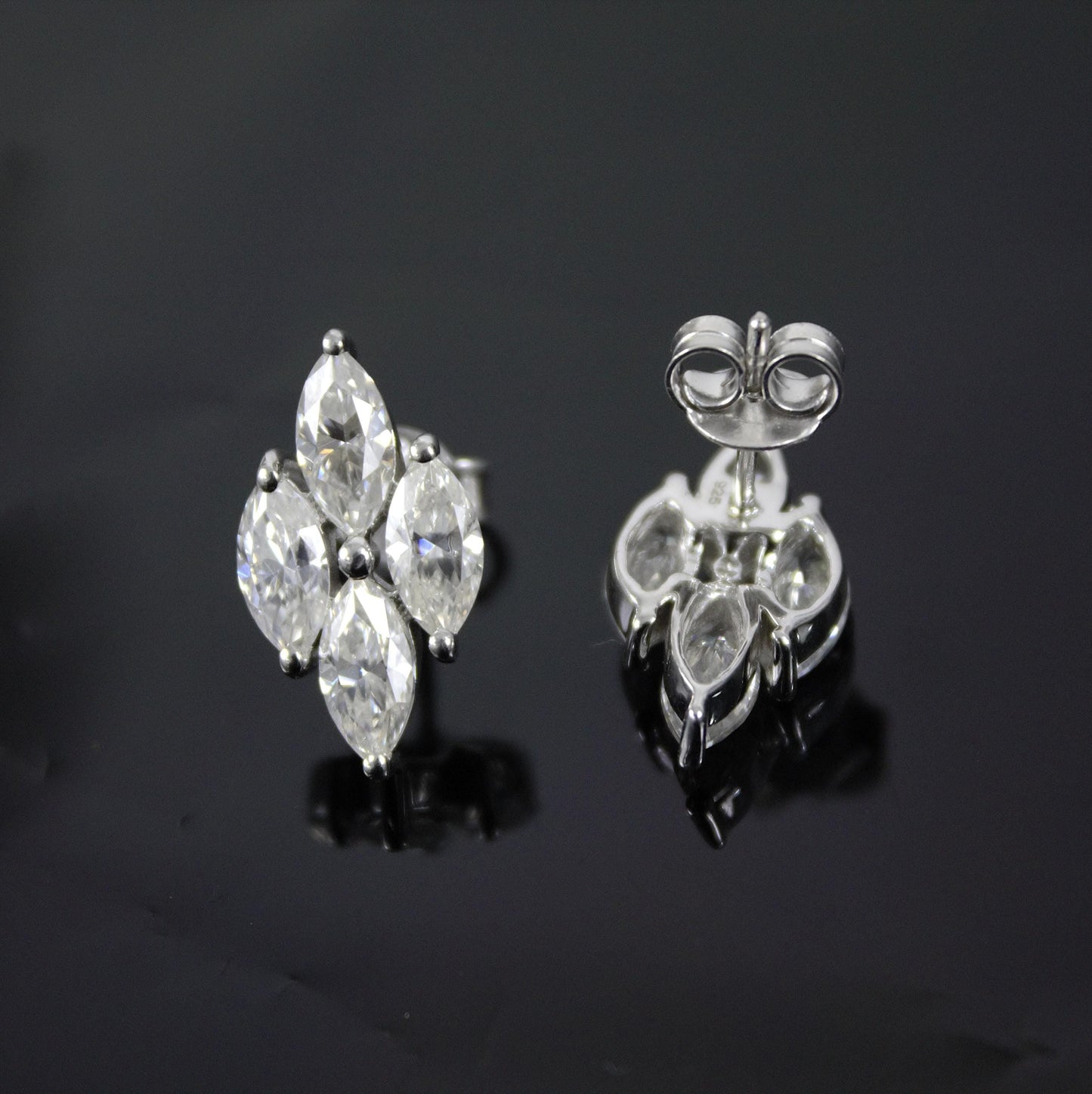 925 Sterling Silver Stud Earrings, Marquise Cut Stud Earrings, Moissanite Dainty Earrings, Silver Minimalist Jewelry, Ready To Ship Jewelry