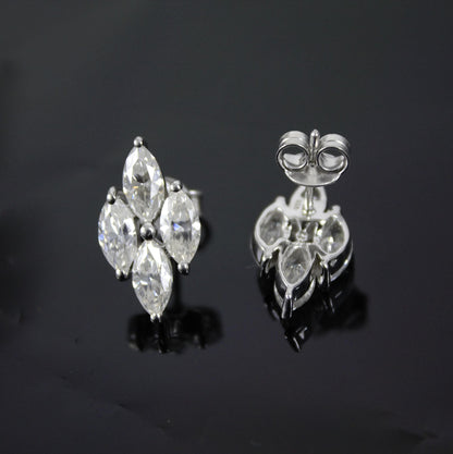 925 Sterling Silver Stud Earrings, Marquise Cut Stud Earrings, Moissanite Dainty Earrings, Silver Minimalist Jewelry, Ready To Ship Jewelry