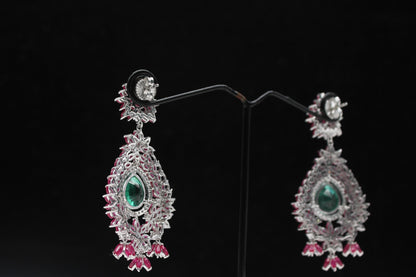 Ruby, Emerald with Moissanite Necklace, Party Wear 925 Sterling Silver Jewelry Set, Anniversary Gift For Wife, Beautiful Wedding Necklace