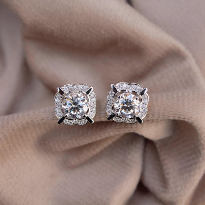 925 Sterling Silver Moissanite Round Cut Earrings, Silver Women's Stud Earrings for Wedding, Minimalist Stud Earrings Valentines Day Gift
