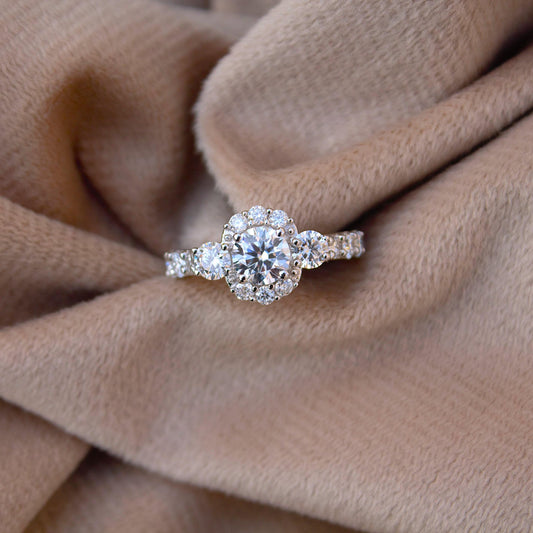 Colorless Moissanite Ring in 925 Sterling Silver, Solitaire Engagement Ring for Bride, Vintage Style Silver Jewelry, Unique Jewelry for Her