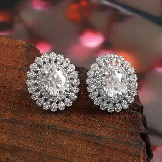 CVD/HPHT Lab Grown Diamond Earrings, Halo Stud Earrings for Women, 14K, 18K White Gold Earrings, Wedding Earrings, Dainty Stud Earrings