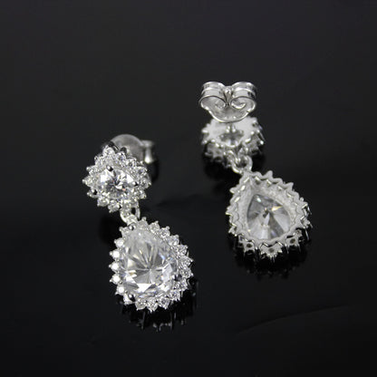 Pear Moissanite Drop Earrings, 925 Sterling Silver Push Back Earrings, Designer Dangle Earrings, Silver Bridal Earrings, Moissanite Jewelry
