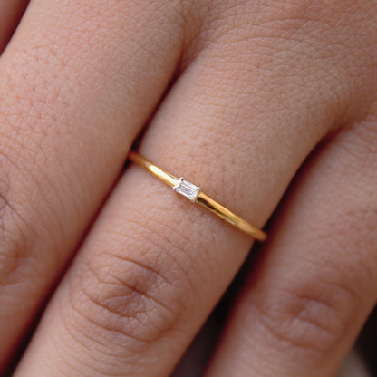US 6 Ring, 1 Gram Single Stone Ring, Baguette Cut Moissanite Ring For Her, 18K Solid Gold Jewelry, Thin Gold Ring, Propose Ring for Her