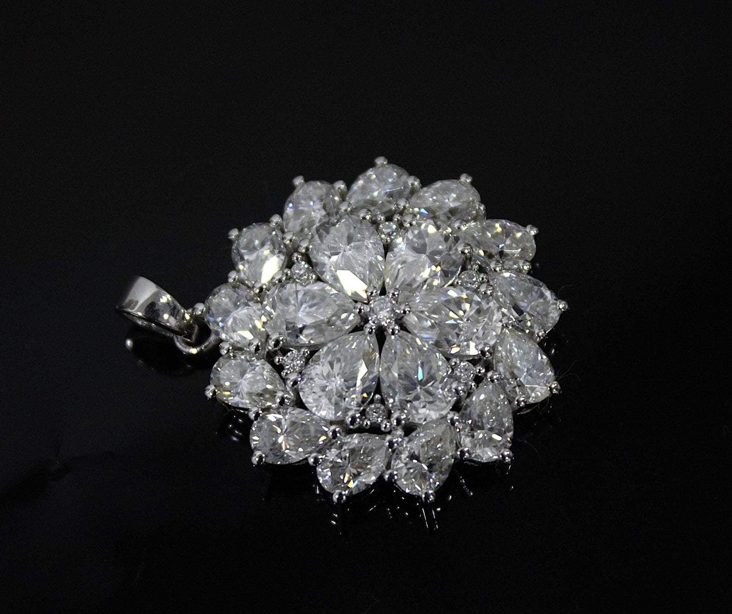 White Moissanite 925 Sterling Silver Pendant, Statement Silver Jewelry for Women, Floral Design Pendant, Pear Shape Pendant, Wedding Jewelry