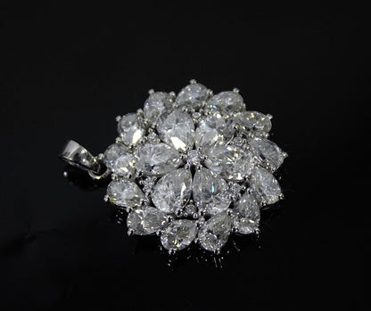White Moissanite 925 Sterling Silver Pendant, Statement Silver Jewelry for Women, Floral Design Pendant, Pear Shape Pendant, Wedding Jewelry