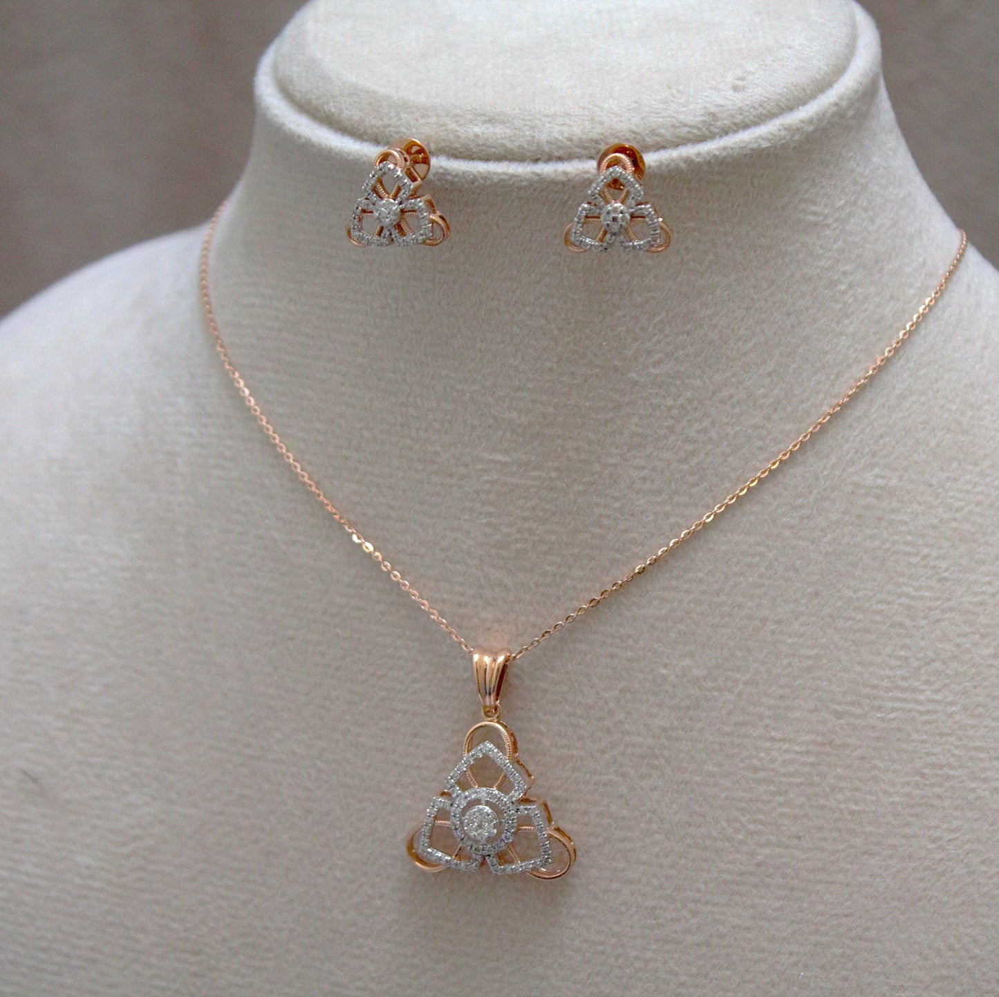 Rose Gold Diamond Jewelry Set, 18k Gold IGI Certified Diamond Pendant Earrings Set, Chain Pendant Necklace with Stud Earrings, Diamond Gift
