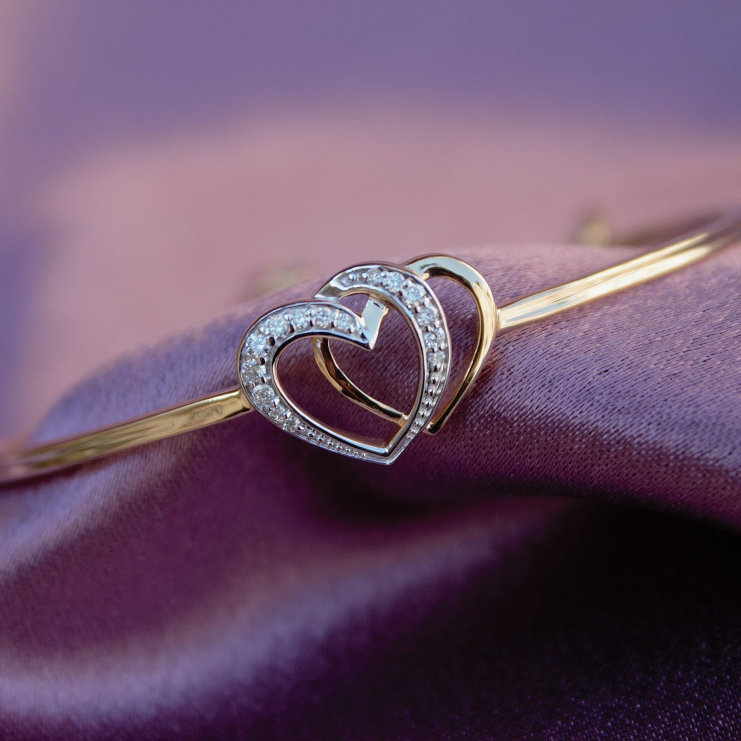 Heart Shape Natural Diamond Gold Bracelet, 14K Solid Gold Adjustable Bracelet, 0.14 Carat Natural Diamond Gold Cuff Bracelet For Girlfriend