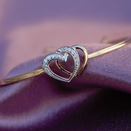 Heart Shape Natural Diamond Gold Bracelet, 14K Solid Gold Adjustable Bracelet, 0.14 Carat Natural Diamond Gold Cuff Bracelet For Girlfriend